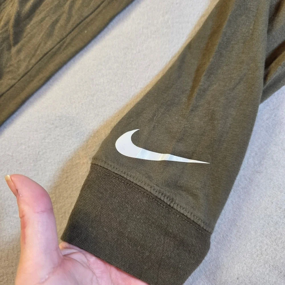 Nike 3 Brand Boys XL Long Sleeve Graphic T-Shirt Olive Green Orange Swoosh Tee